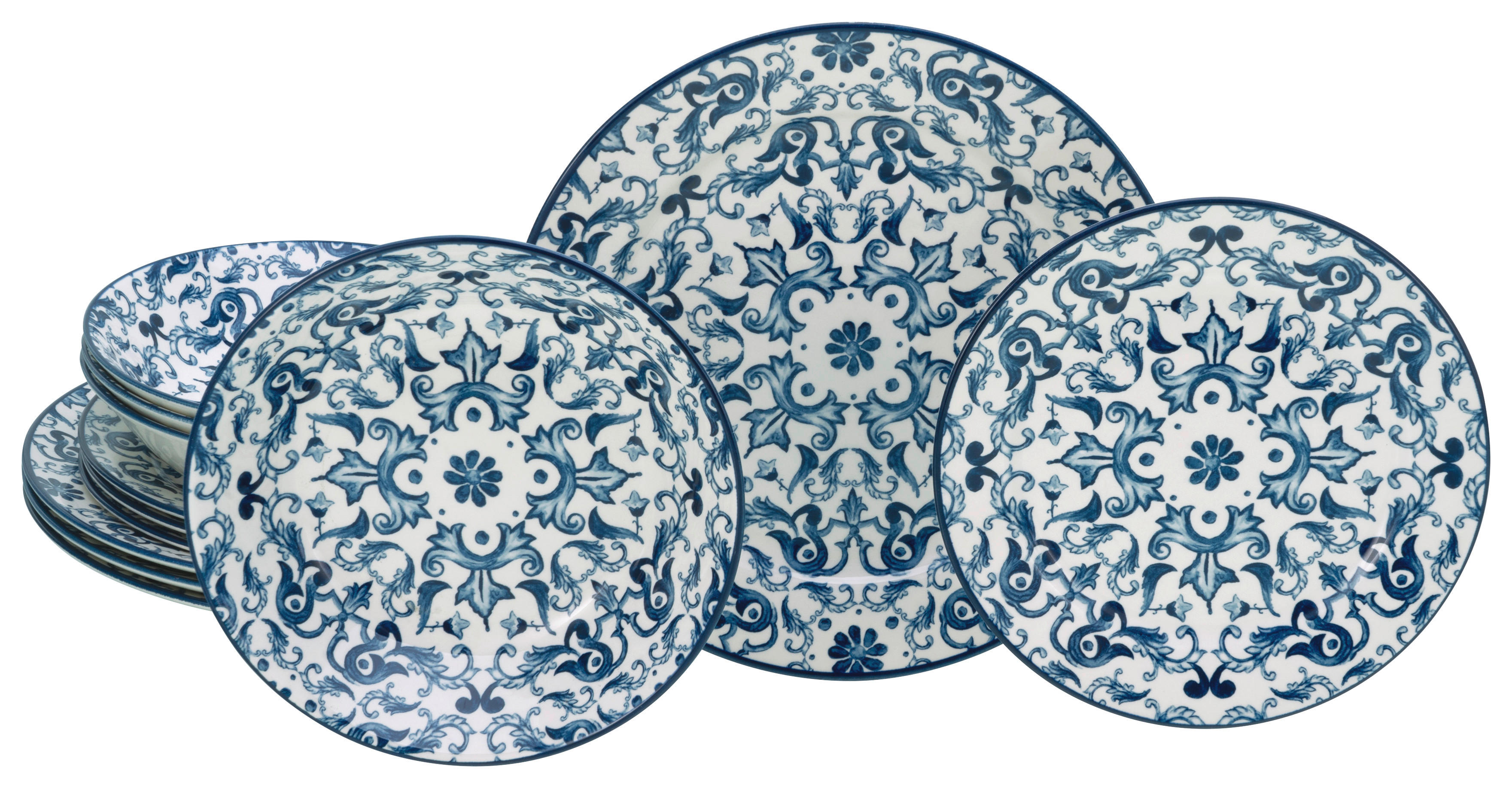 CreaTable Tafelservice Fresco blau Steingut 12 tlg. Fresco - blau (31,00/30,00/23,00cm) - CreaTable