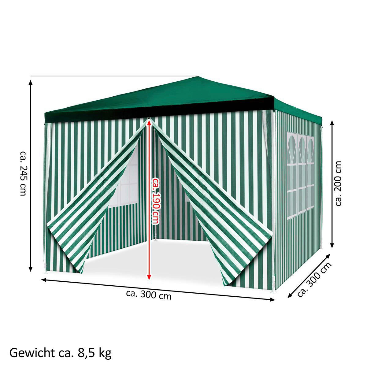 VCM Pavillon grün Polyester-Mischgewebe B/H/L: ca. 300x187x300 cm Pavillon - grün (300,00/300,00/187,00cm) - VCM
