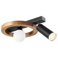 Lamkur Deckenleuchte OTIS 49083 schwarz Eiche Glas Holz Stahl H/L: ca. 24,5x40 cm G9 2 Brennstellen Otis - Eiche/schwarz (40,00cm) - Lamkur