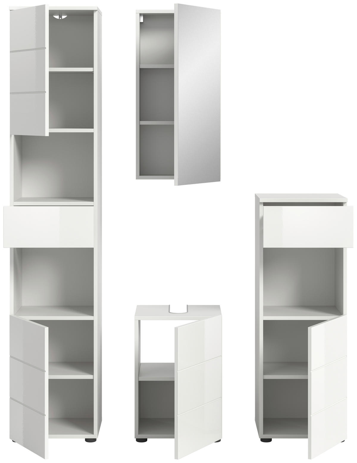 Badezimmer-Set VIRA weiß weiß Hochglanz B/H/T: ca. 144x190x34 cm VIRA - weiß (144,00/190,00/34,00cm) - xonox.home