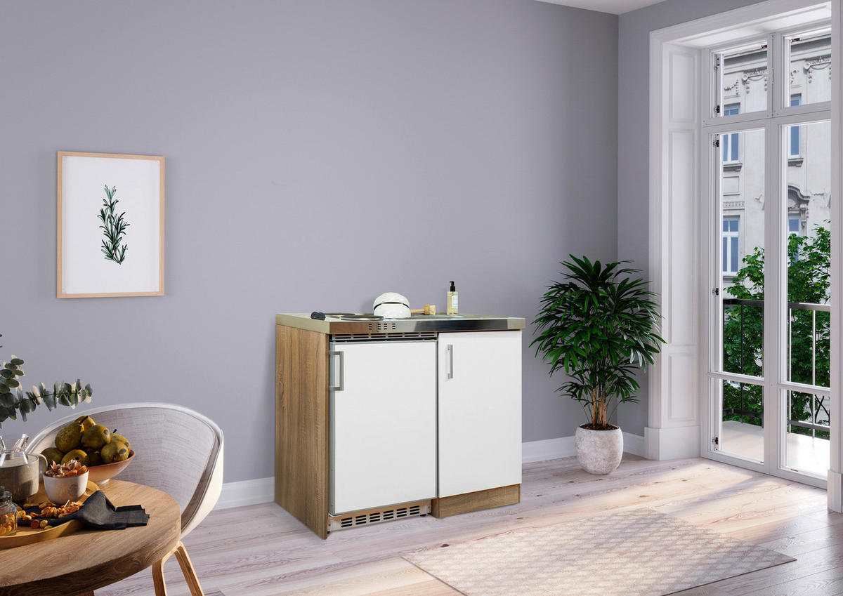 Respekta Miniküche 100 weiß matt B/H/T: ca. 100x87x60 cm 100 - Eiche/weiß (100,00/87,00/60,00cm) - Respekta