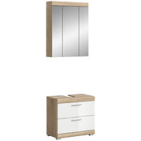 Badezimmer-Set Lambada Eiche Sonoma Nachbildung weiß Hochglanz B/H/T: ca. 60x191x37 cm Lambada - Eiche/weiß (60,00/191,00/37,00cm) - xonox.home