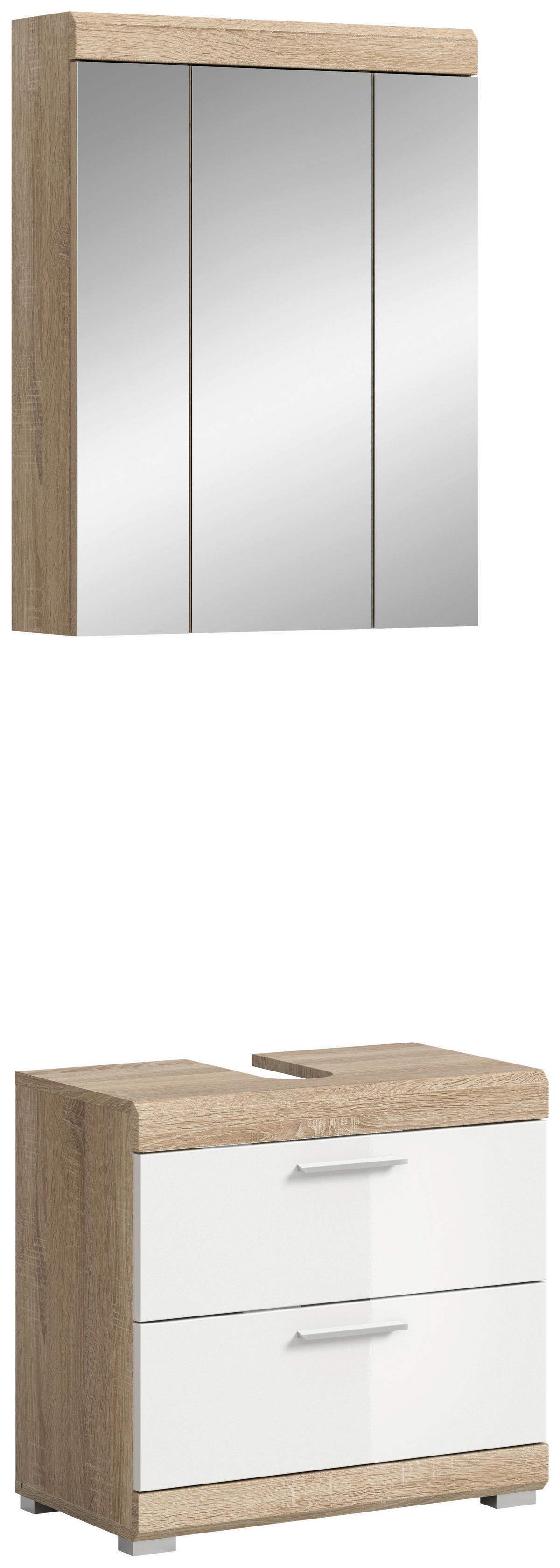 Badezimmer-Set Lambada Eiche Sonoma Nachbildung weiß Hochglanz B/H/T: ca. 60x191x37 cm Lambada - Eiche/weiß (60,00/191,00/37,00cm) - xonox.home