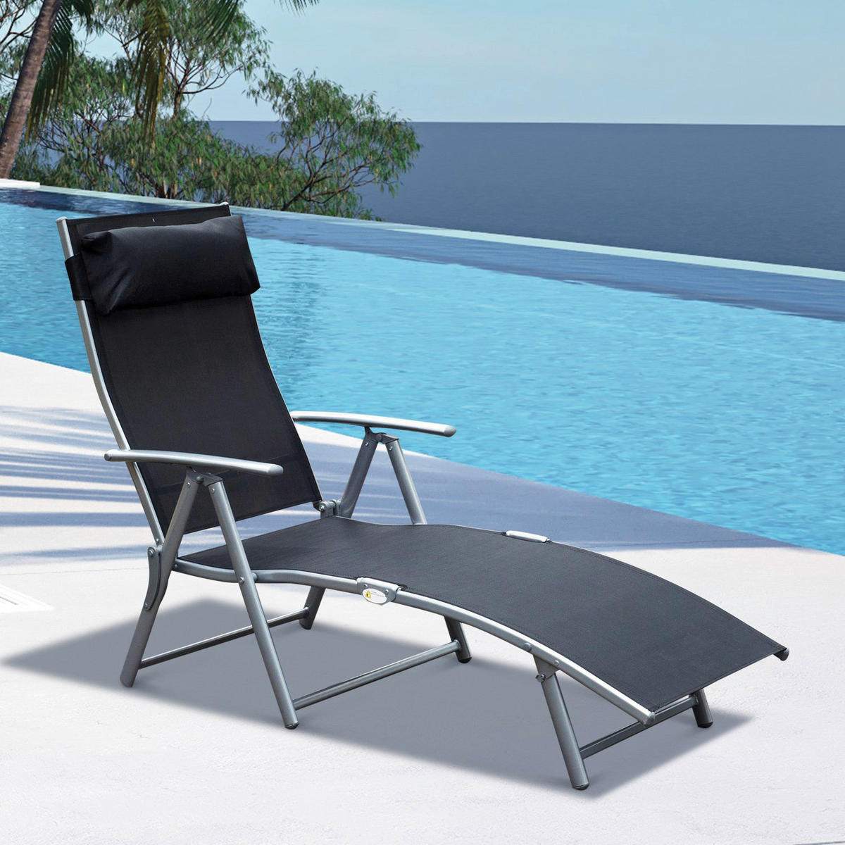 Outsunny Gartenliege schwarz Metall B/H/L: ca. 63,5x100,5x180 cm Gartenliege_mit_Kissen - schwarz (180,00/63,50/100,50cm) - Outsunny