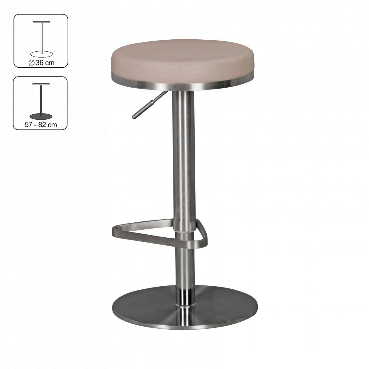 Barhocker beige Edelstahl Kunstleder Edelstahl Edelstahl Barhocker - beige/Edelstahl - Wohnling