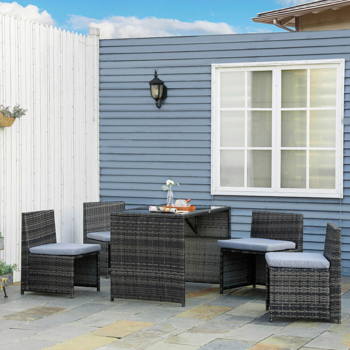 Outsunny Sitzgruppe grau Polypropylen B/H/L: ca. 69x120x77,5 cm Gartenmöbel_Set - grau (77,50/69,00/120,00cm) - Outsunny