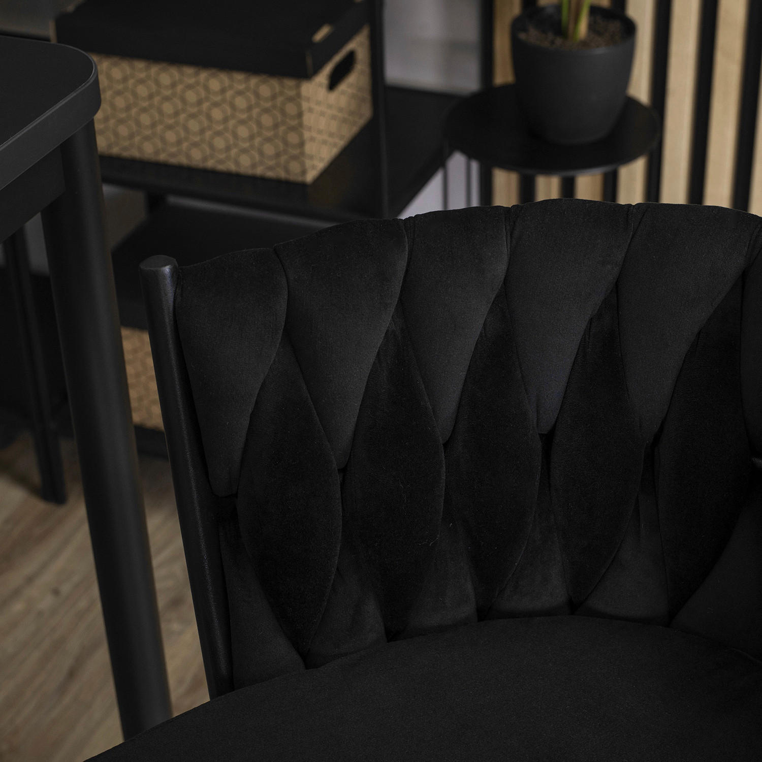 Thumbnail - Barhocker FLORES schwarz Velourstoff B/H/T: ca. 60x104,5x56 cm