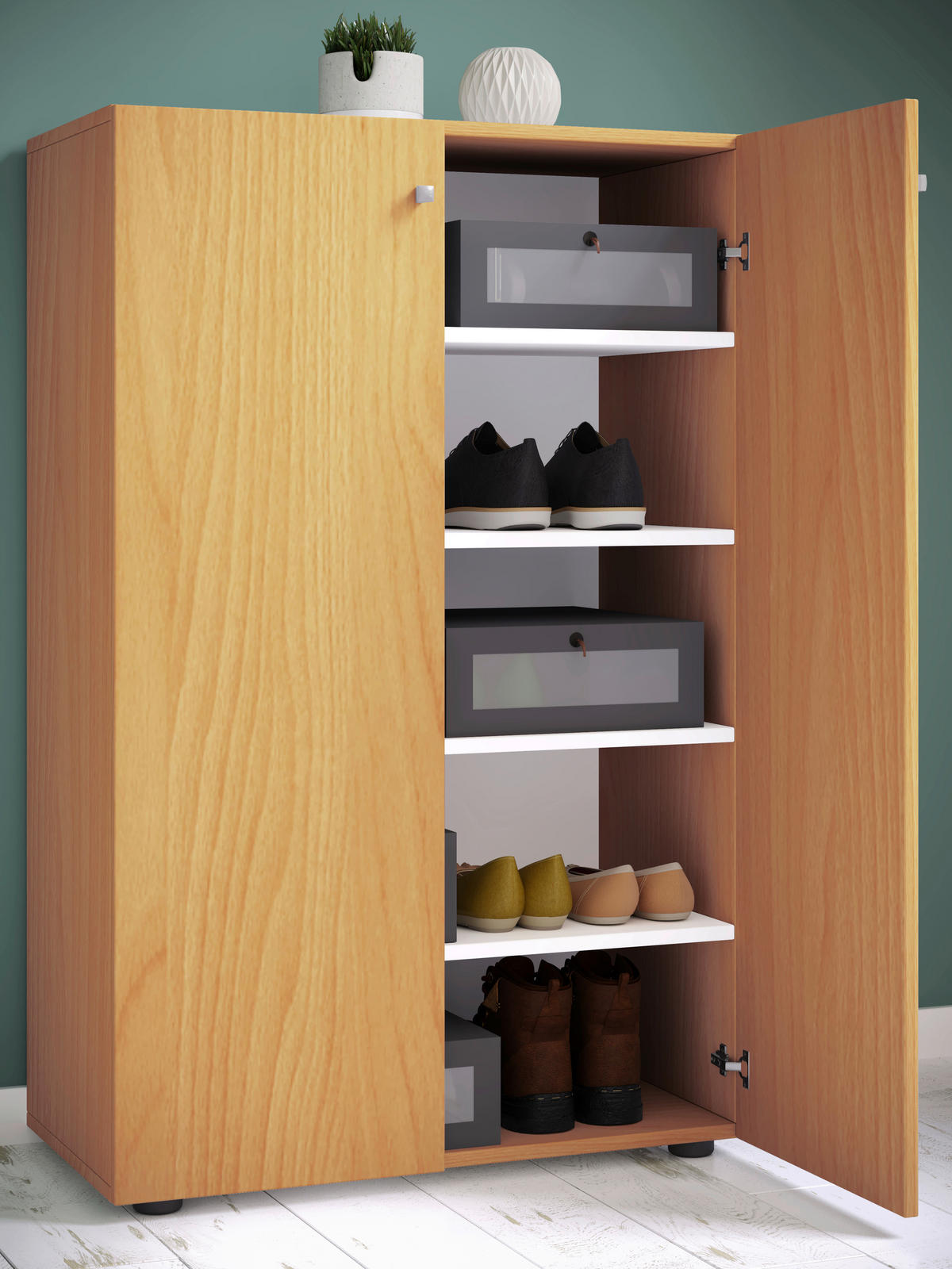 Schuhschrank Lona buche Nachbildung weiß B/H/T: ca. 70x110x39 cm Lona - weiß/buche (70,00/110,00/39,00cm) - VCM Möbel