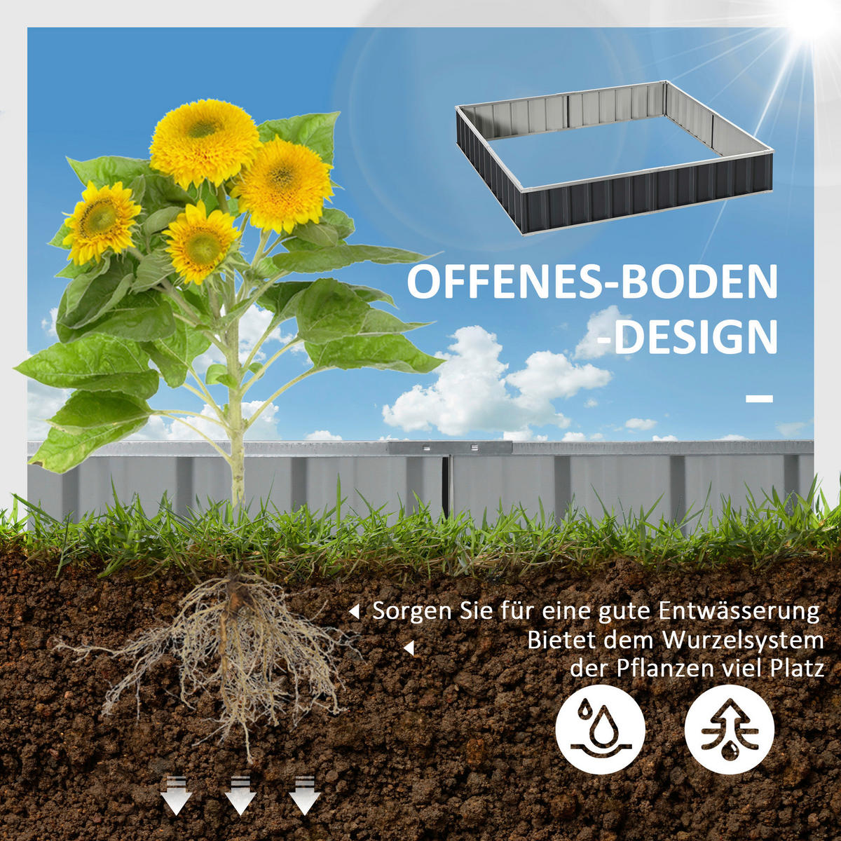 Outsunny Gartenbeet dunkelgrau Stahl B/H/L: ca. 90x30x258 cm Gartenbeet 845-644CG - dunkelgrau (258,00/90,00/30,00cm) - Outsunny