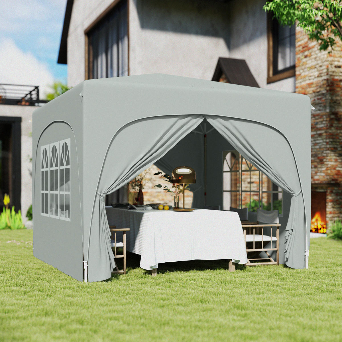 Outsunny Pavillon hellgrau Metall B/H/L: ca. 300x273x300 cm Pavillon - hellgrau (300,00/300,00/273,00cm) - Outsunny