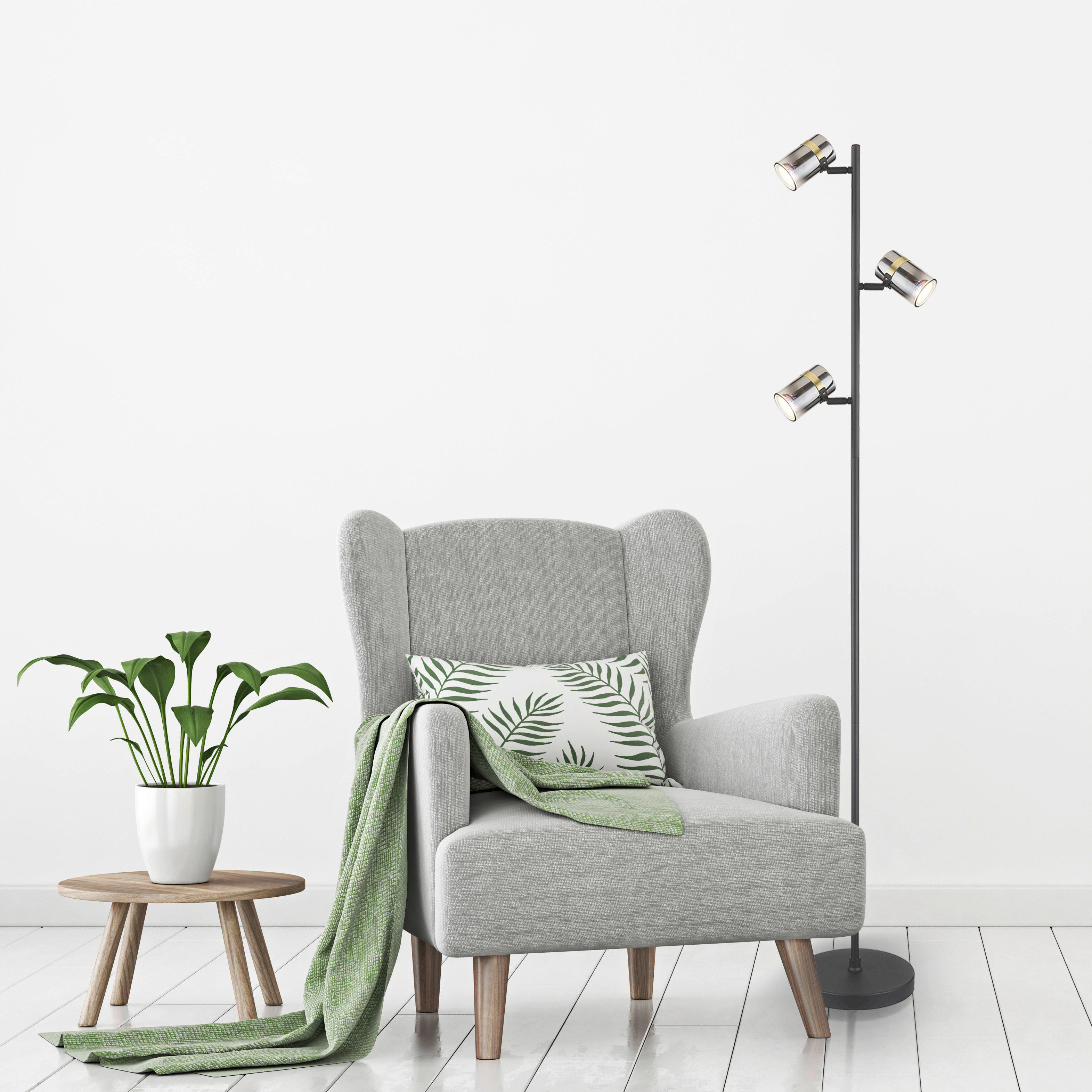 GLOBO Stehleuchte schwarz klar Metall H/D: ca. 154x23 cm GU10 3 Brennstellen TRABBY - klar/schwarz (23,00/154,00cm) - GLOBO