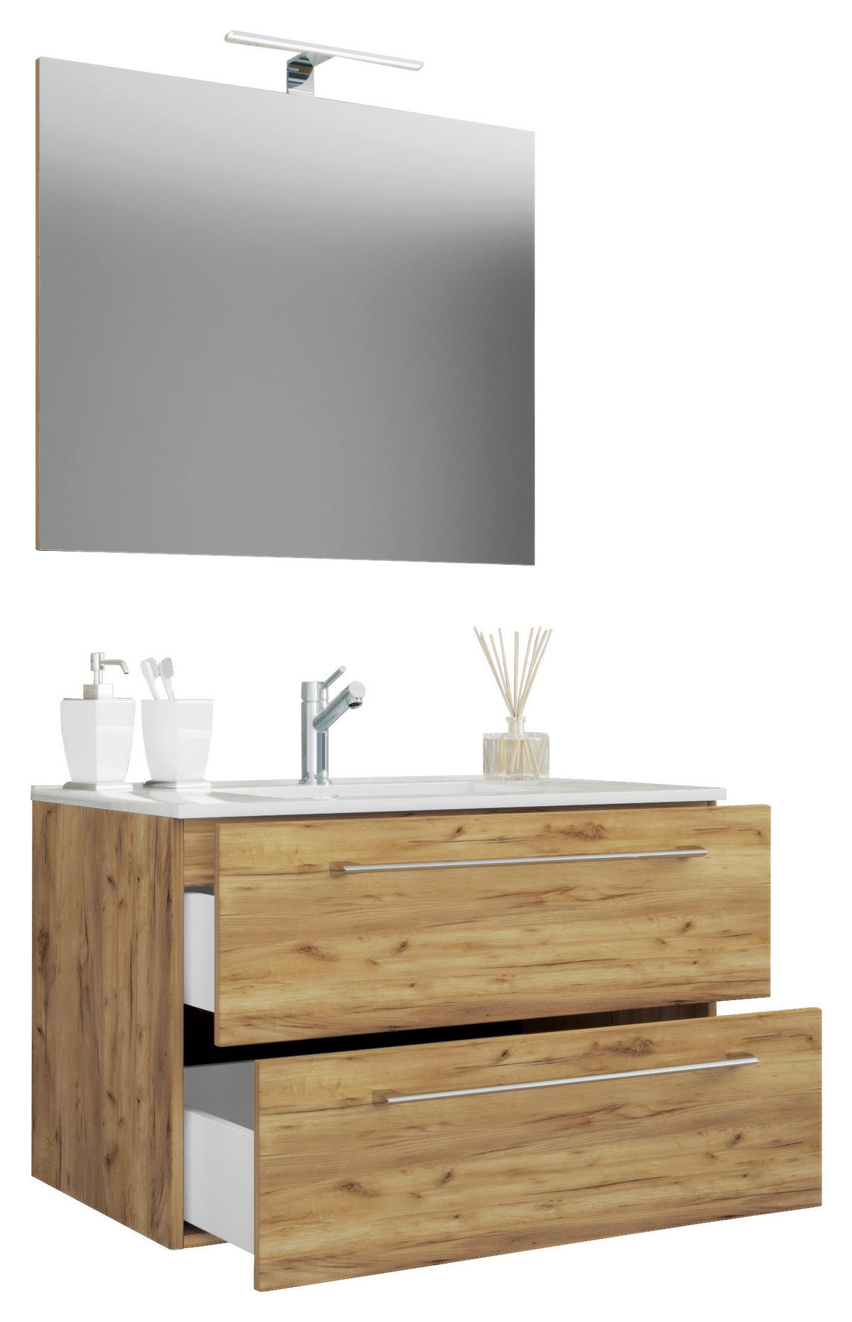 Waschplatz 3tlg-Badinos Eiche Honig Nachbildung B/H/T: ca. 81x52x46 cm 3tlg-Badinos - Eiche (81,00/52,00/46,00cm) - VCM Möbel