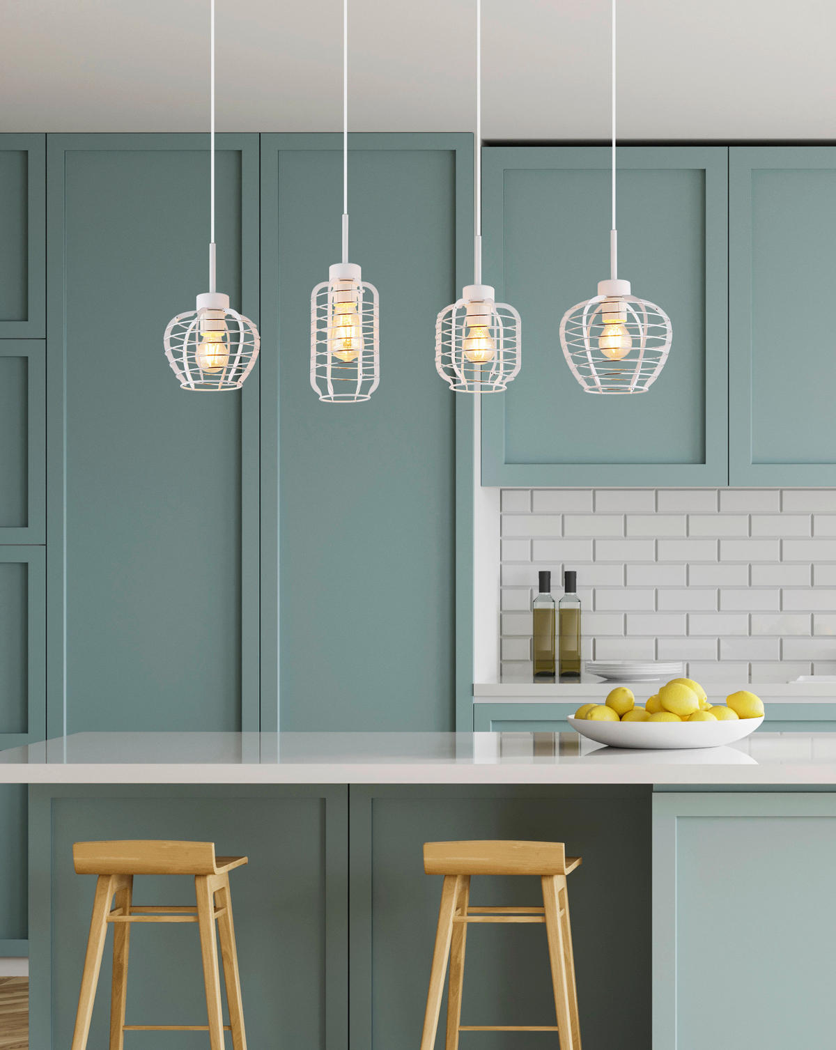 GLOBO Hängeleuchte weiß Chrom Aluminium Metall B/H/L: ca. 37x25,5x86 cm E27 4 Brennstellen Hängeleuchte-Nesa - weiß/Chrom (86,00/37,00/25,50cm) - GLOBO