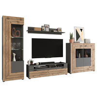 Wohnwand Freno grau matt Eiche Nox Oak Nachbildung B/H/T: ca. 350x195x40 cm Freno - Eiche/grau (350,00/195,00/40,00cm) - xonox.home