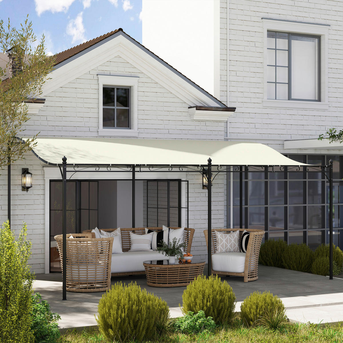 Outsunny Anbaupavillon cremeweiß Polyester B/H/L: ca. 298x253x491 cm Anbaupavillon - cremeweiß (491,00/298,00/253,00cm) - Outsunny