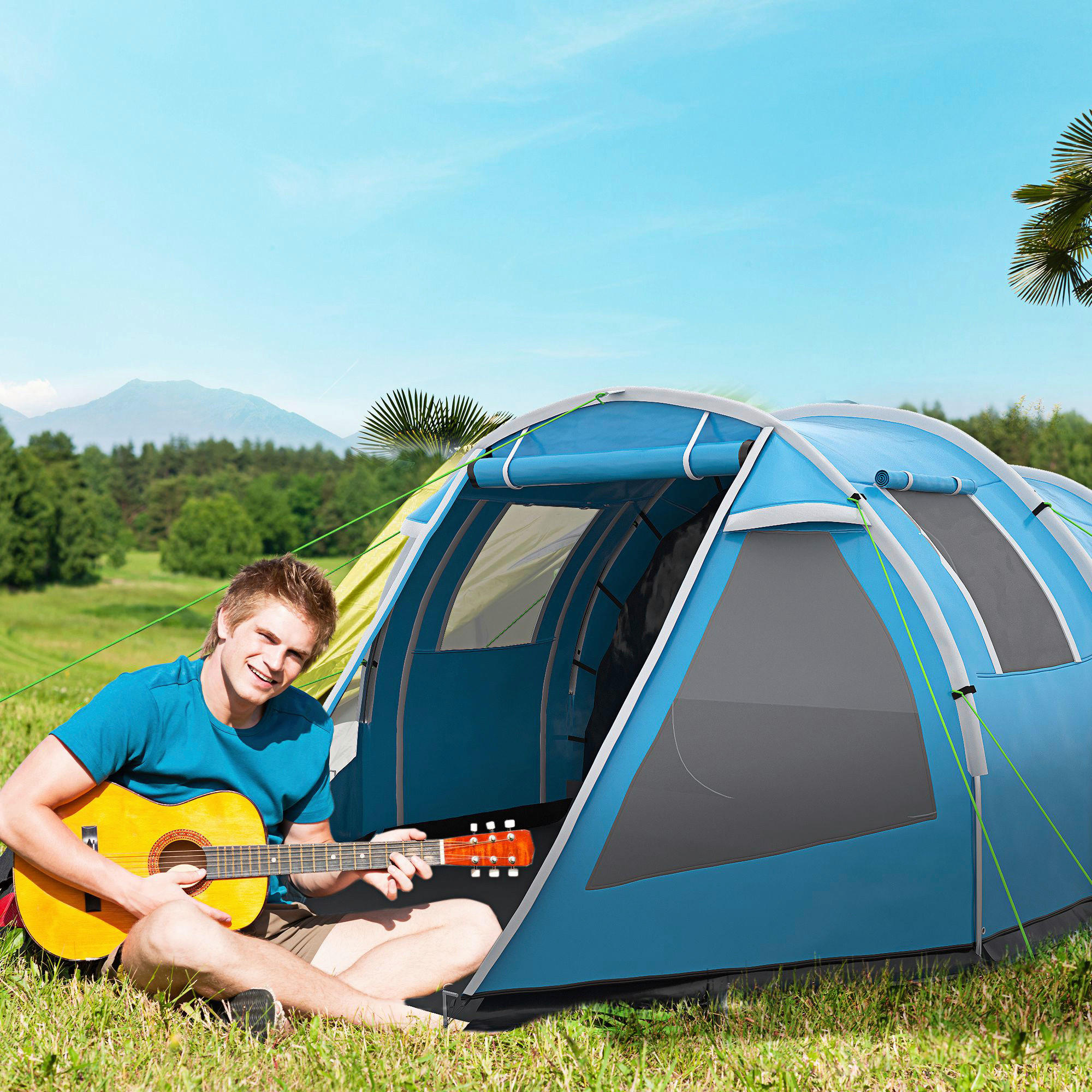 Outsunny Campingzelt B/H/L: ca. 264x172x475 cm Campingzelt - blau (475,00/264,00/172,00cm) - Outsunny