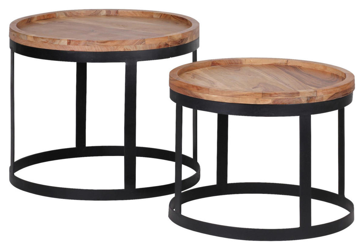 Beistelltisch 2er-Set. natur schwarz Akazie Metall 2er-Set. - natur/schwarz - Wohnling