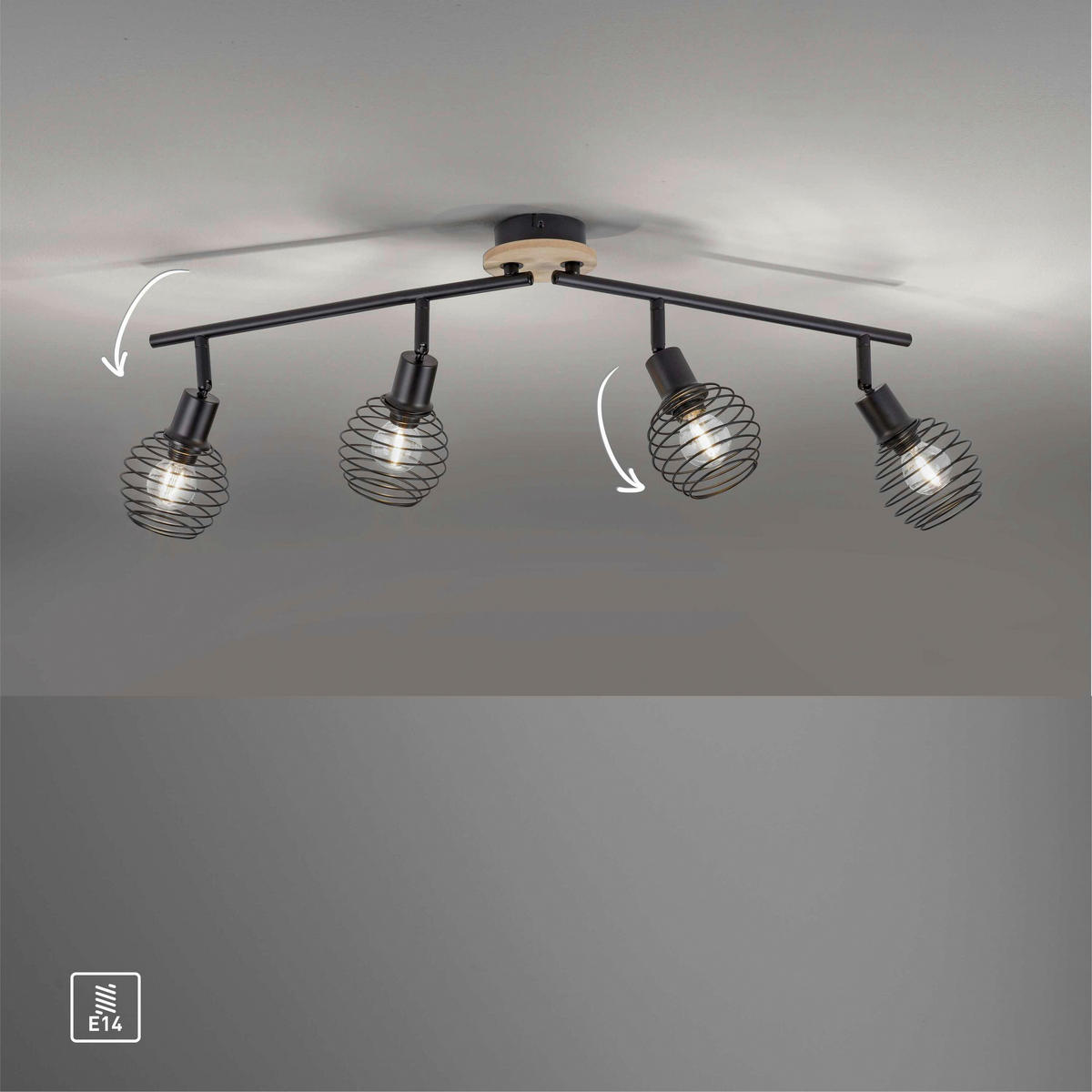 Just Light Deckenleuchte  15924-79  Eugen natur schwarz Aluminium Holzwerkstoff 4 Brennstellen Deckenleuchte_Eugen - natur/schwarz - Just Light