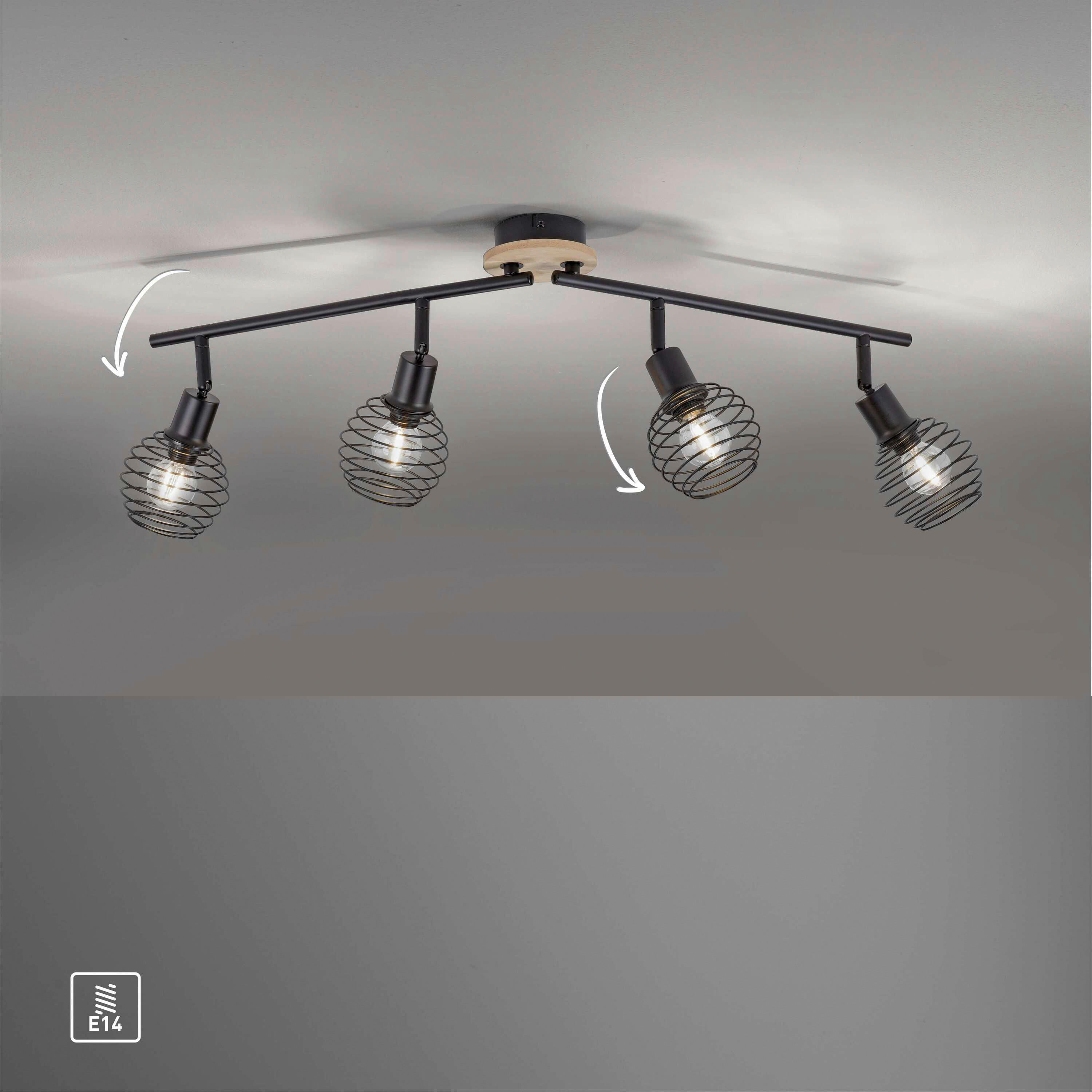 Thumbnail - Just Light Deckenleuchte  15924-79  Eugen natur schwarz Aluminium Holzwerkstoff 4 Brennstellen