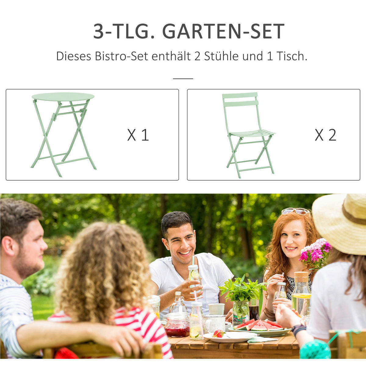 Outsunny Gartenmöbel-Set mint Metall Gartenmöbel-Set - mint - Outsunny