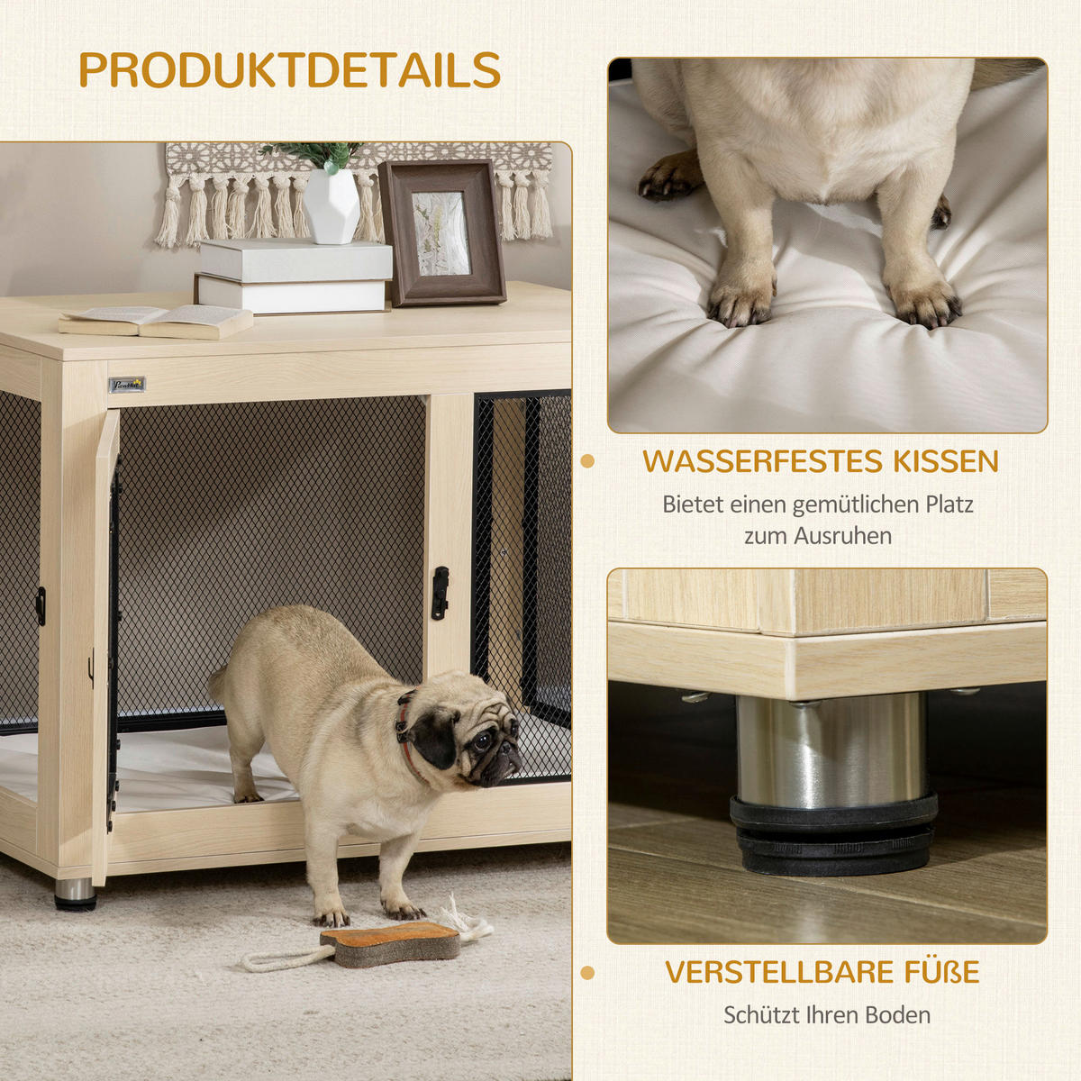 PawHut Hunde-Zubehör Eiche Polyester B/H/L: ca. 60x94x71,5 cm Hundekäfig - Eiche (71,50/60,00/94,00cm) - PawHut