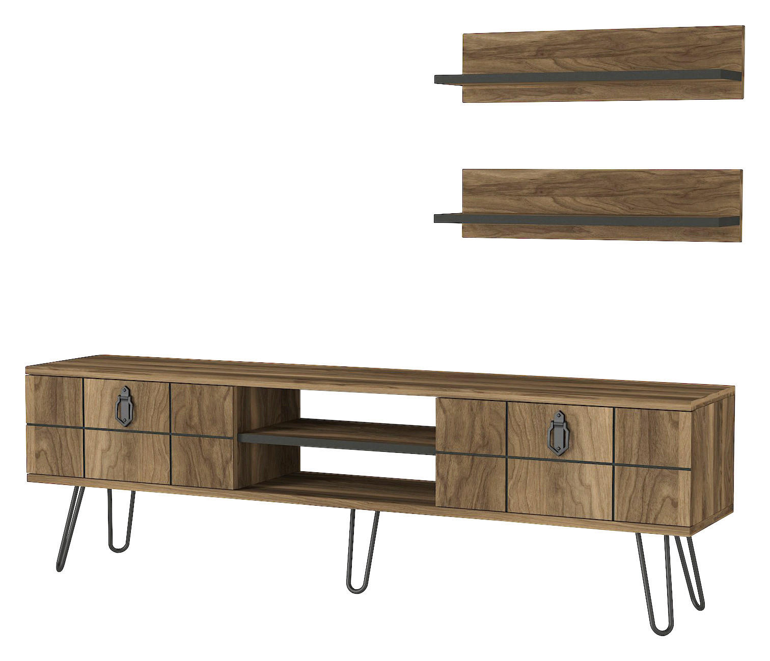 Wohnwand Rialto walnuss Nachbildung B/H/T: ca. 150x46x30 cm Rialto - walnuss (150,00/46,00/30,00cm) - moebel17