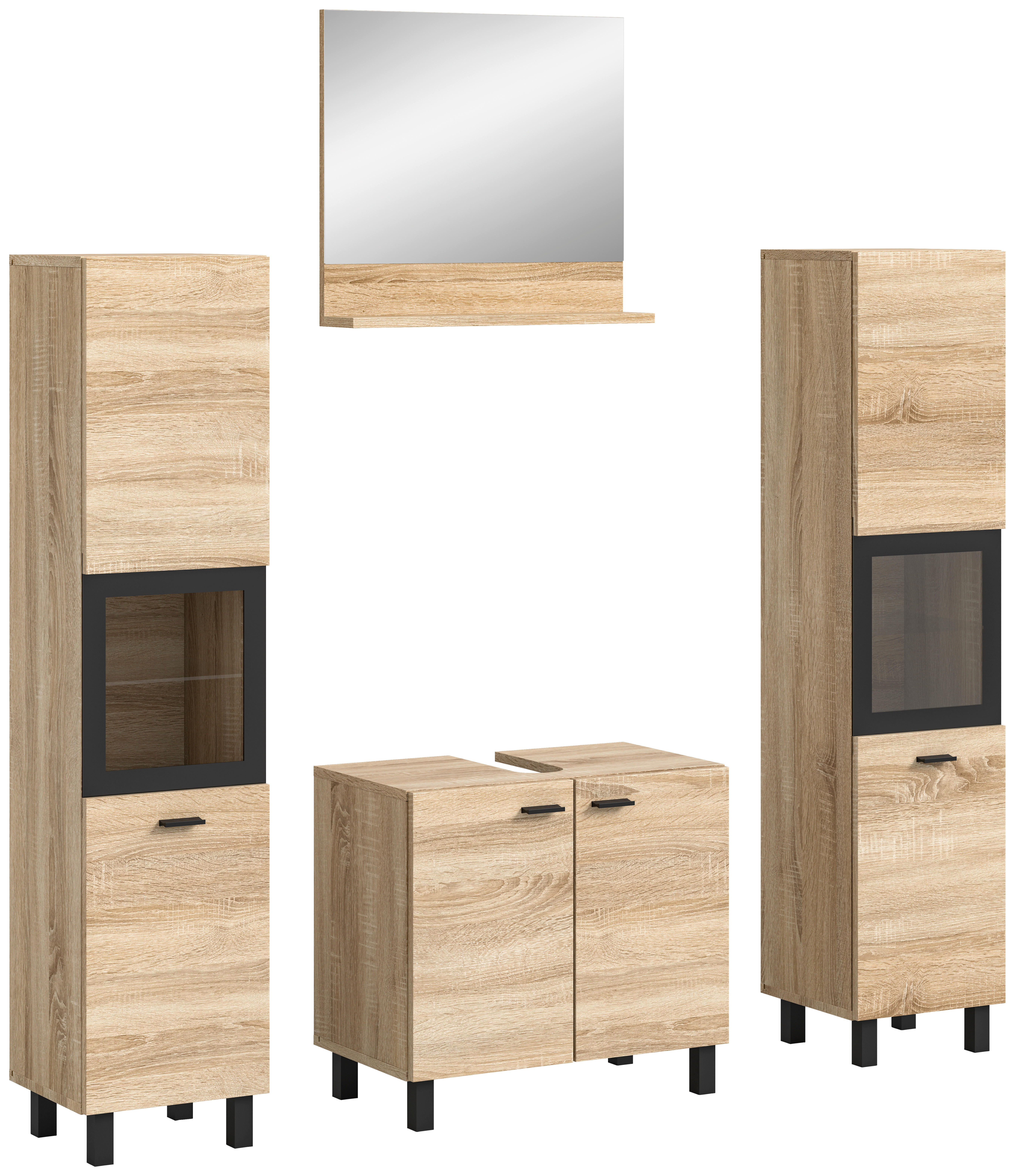 Badezimmer-Set BOSTON Eiche Sonoma Nachbildung schwarz B/H/T: ca. 137x186x33 cm BOSTON - Eiche/schwarz (137,00/186,00/33,00cm) - xonox.home