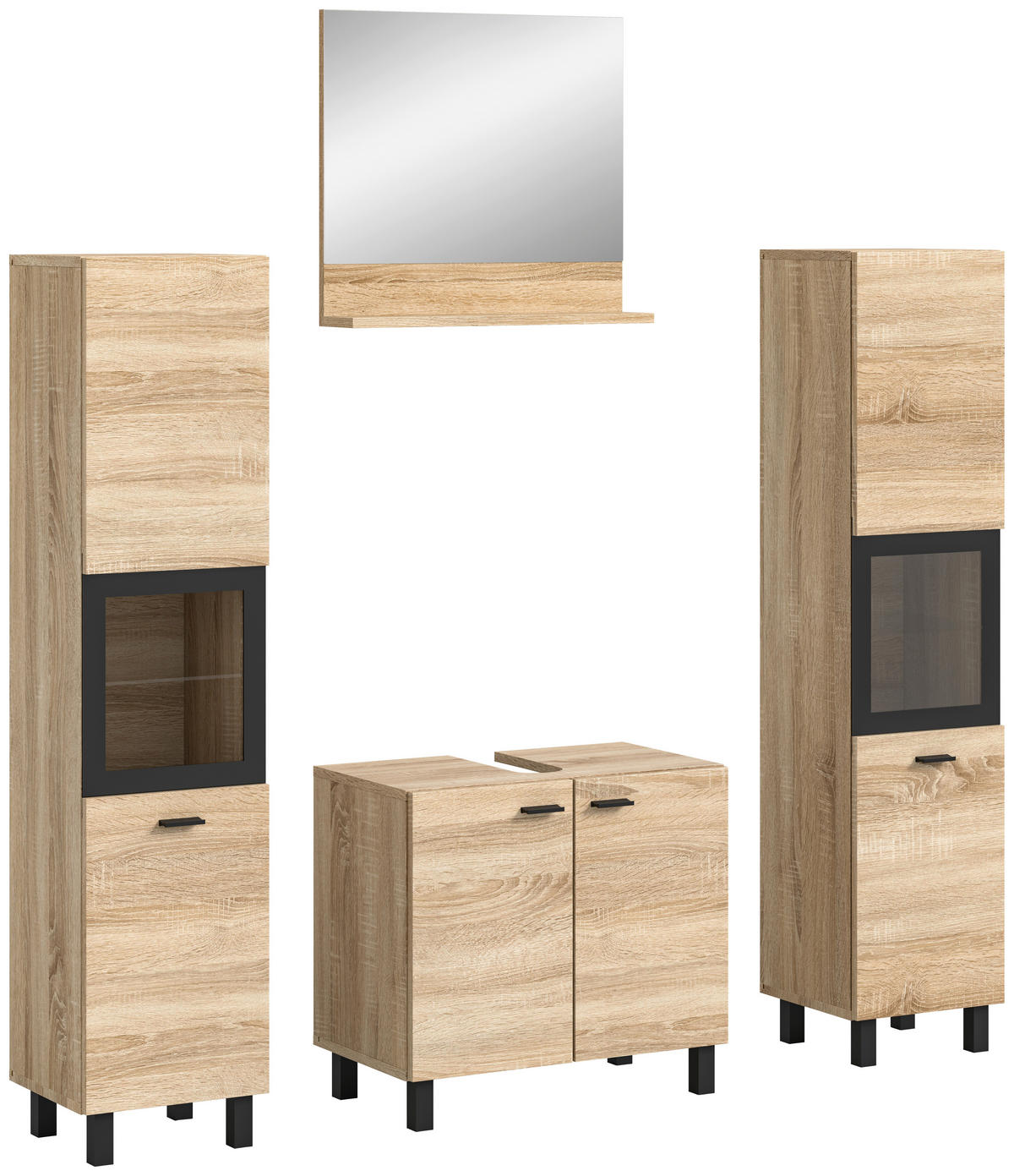 Badezimmer-Set BOSTON Eiche Sonoma Nachbildung schwarz B/H/T: ca. 137x186x33 cm BOSTON - Eiche/schwarz (137,00/186,00/33,00cm) - xonox.home