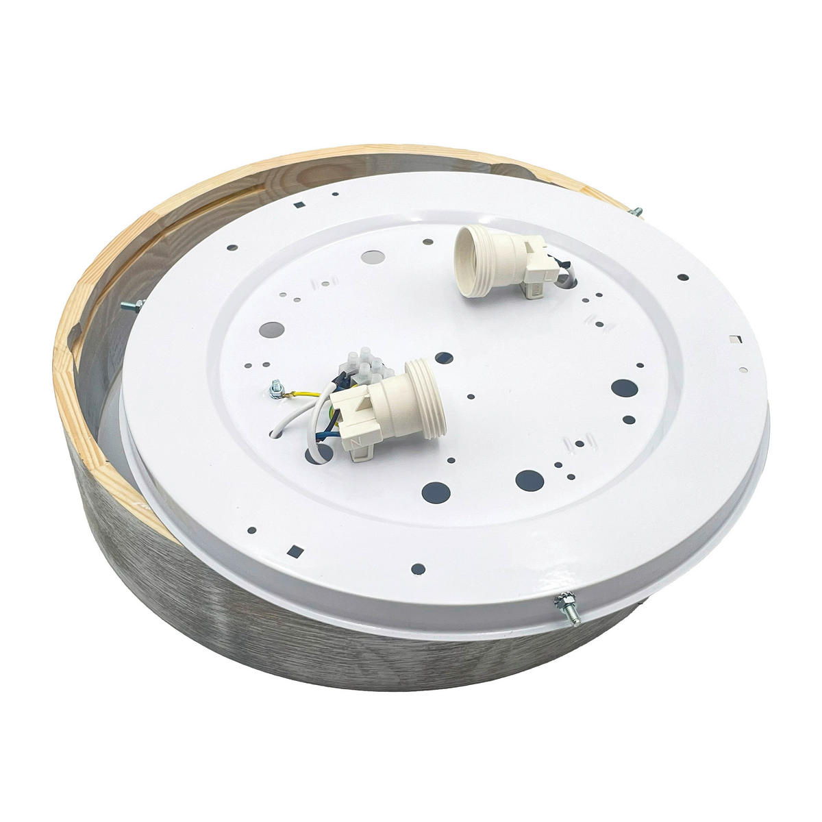 Lamkur Deckenleuchte hellbraun weiß Glas Holz B/H/L: ca. 38,5x12x38,5 cm 3 Brennstellen Eveline - weiß/hellbraun (38,50/38,50/12,00cm) - Lamkur