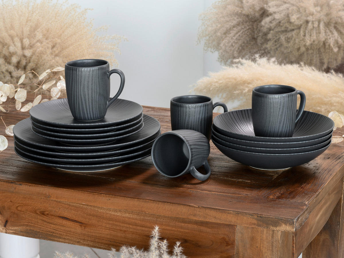 CreaTable Kombiservice Vesuvio Black schwarz Steinzeug 16 tlg. Vesuvio Black - schwarz - CreaTable