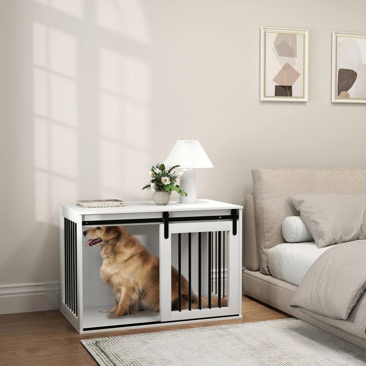 PawHut Hundekäfig weiß Stahl B/H/L: ca. 58x61x98 cm Hundekäfig - weiß (98,00/58,00/61,00cm) - PawHut