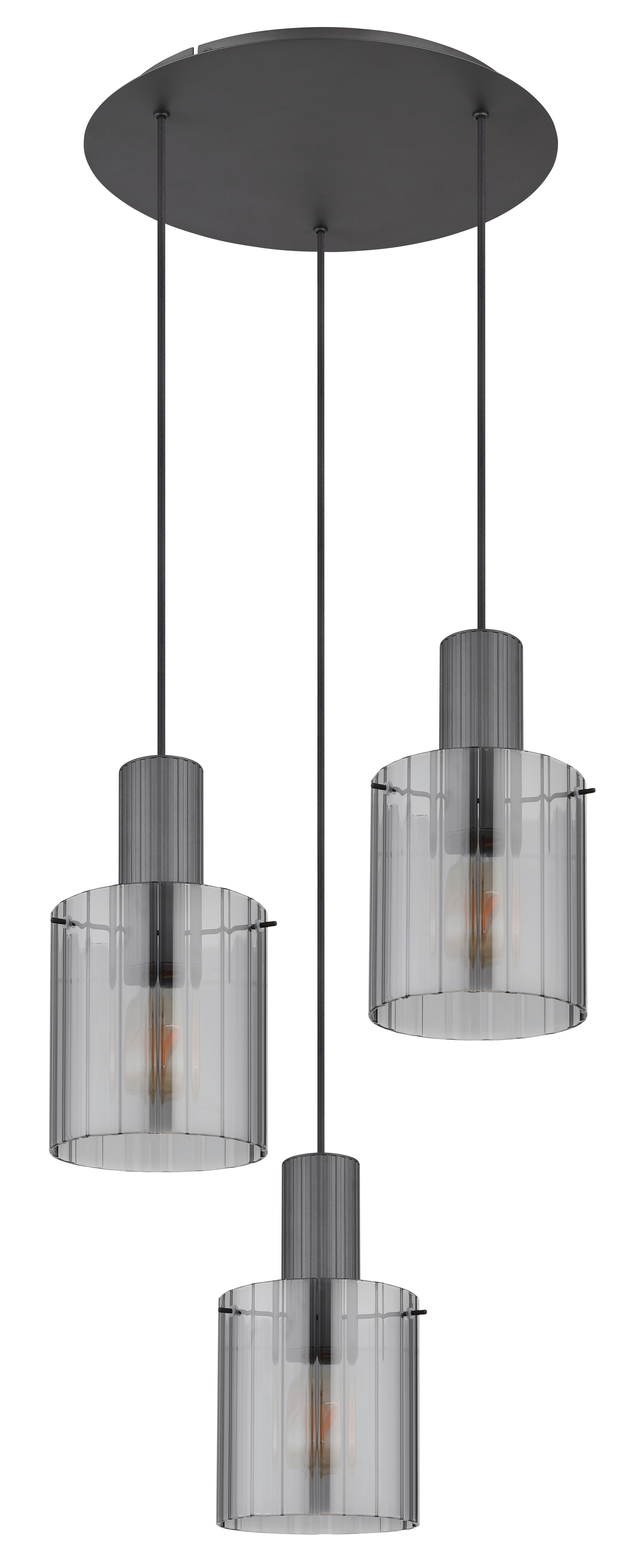 GLOBO Pendelleuchte dunkelgrau Rauch Glas Metall H/D: ca. 150x48 cm E27 3 Brennstellen TULIVAR - dunkelgrau/Rauch (48,00/150,00cm) - GLOBO