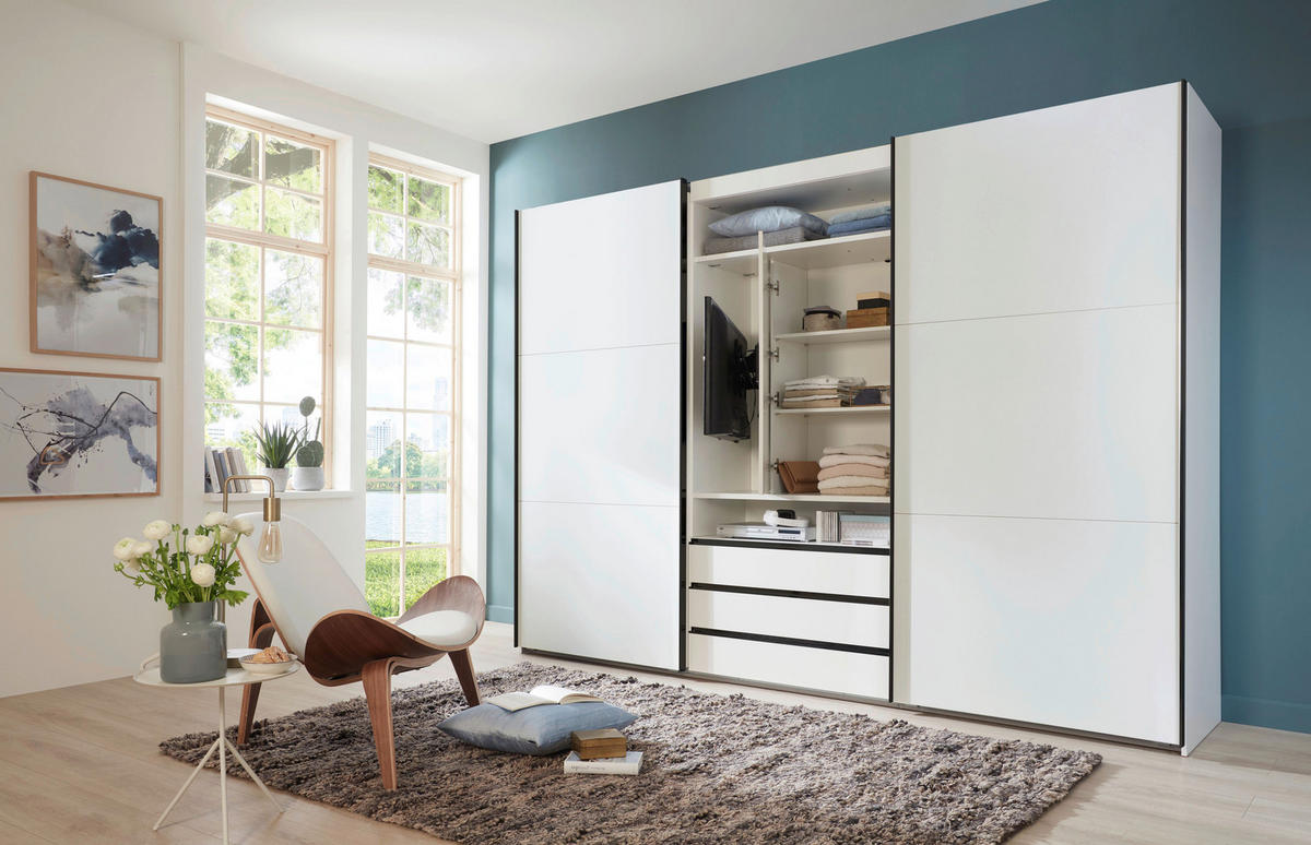 Schwebetürenschrank Magic weiß B/H/T: ca. 300x216x65 cm Magic - weiß/schwarz (300,00/216,00/65,00cm)