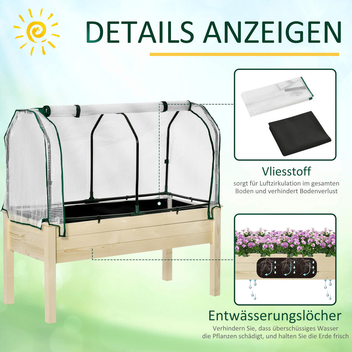 Outsunny Hochbeet natur Holz B/H/L: ca. 55x117x121 cm Hochbeet - natur (121,00/55,00/117,00cm) - Outsunny