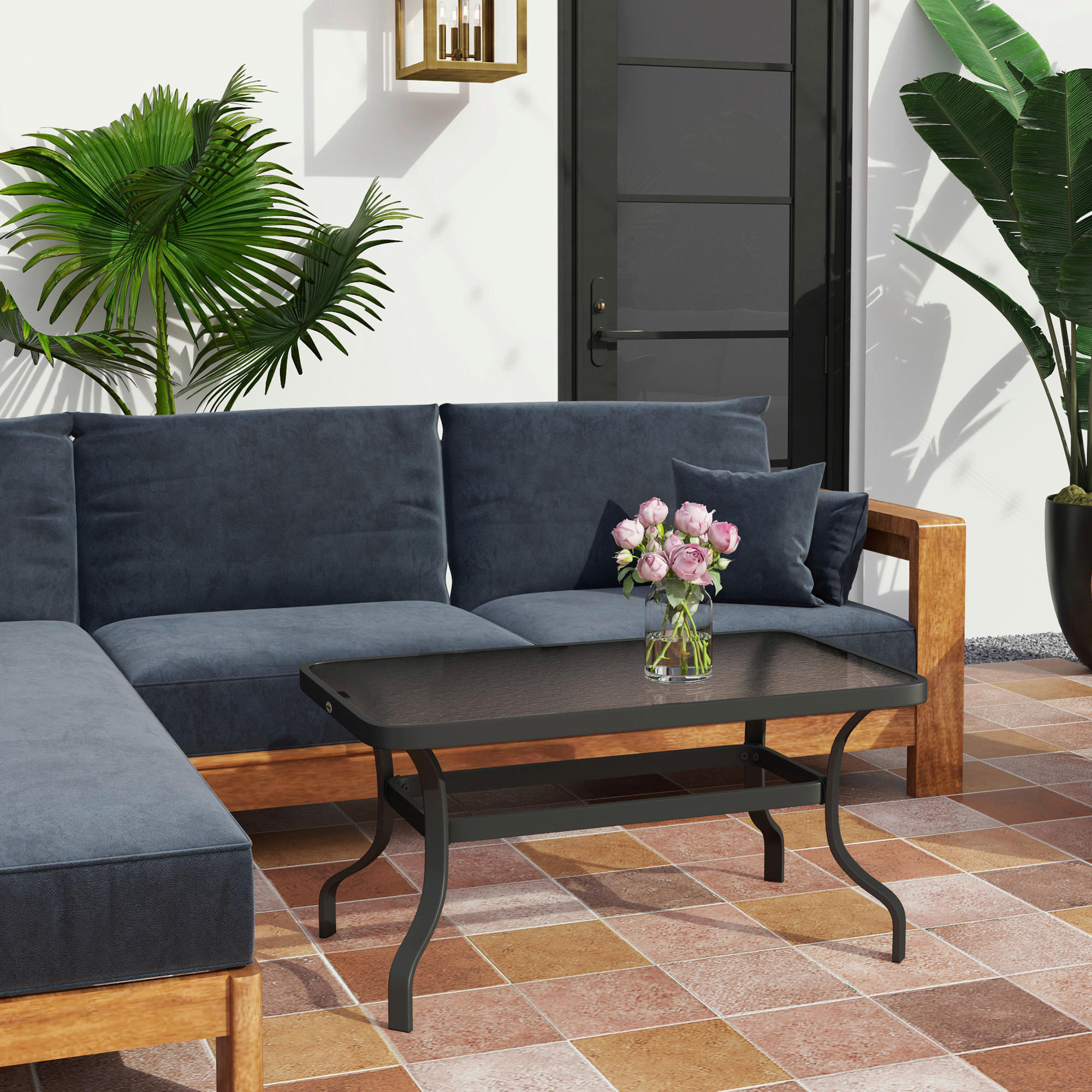 Outsunny Couchtisch schwarz Metall B/H/L: ca. 55x46x95 cm Couchtisch - schwarz (95,00/55,00/46,00cm) - Outsunny