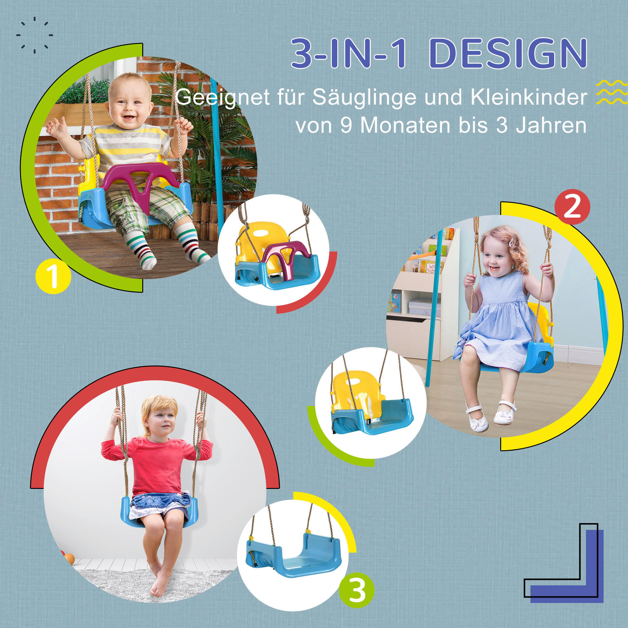 Outsunny Schaukel blau B/H/L: ca. 33x42x180 cm Kinderschaukel - lila/blau (180,00/33,00/42,00cm) - Outsunny