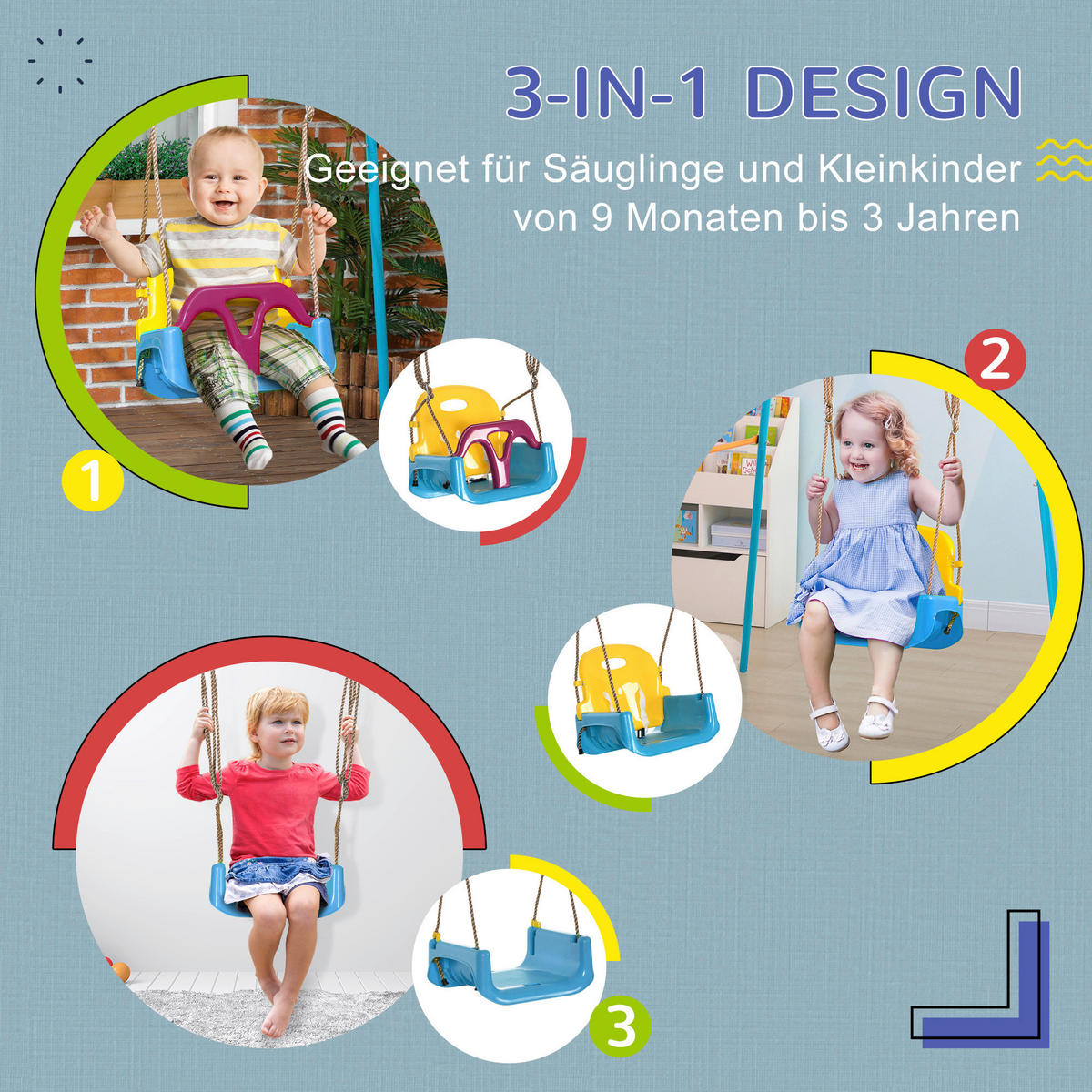 Outsunny Schaukel blau B/H/L: ca. 33x42x180 cm Kinderschaukel - lila/blau (180,00/33,00/42,00cm) - Outsunny