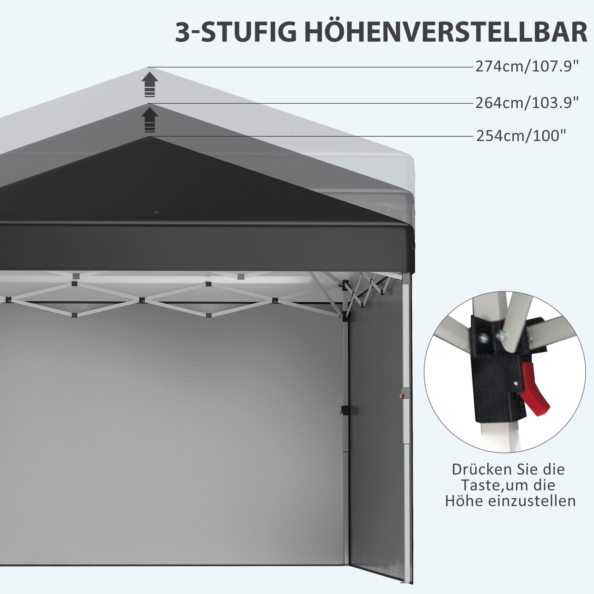 Outsunny Pavillon schwarz Polyester B/H/L: ca. 297x297x274 cm Faltpavillon - schwarz (274,00/297,00/297,00cm) - Outsunny