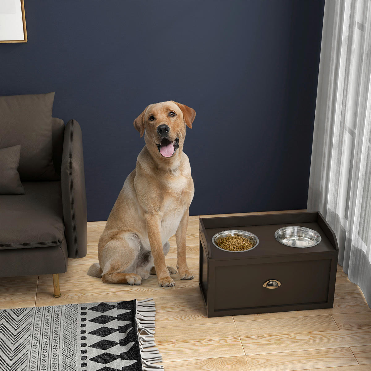 PawHut Hunde-Zubehör braun Edelstahl B/H/L: ca. 30x60x36 cm Hundenapf - braun (36,00/30,00/60,00cm) - PawHut