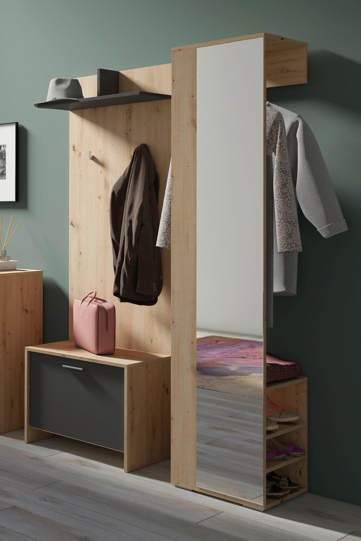 Garderobenset BEN Set 3-tlg. Eiche anthrazit BEN Set 3-tlg. - Eiche/anthrazit - byLIVING
