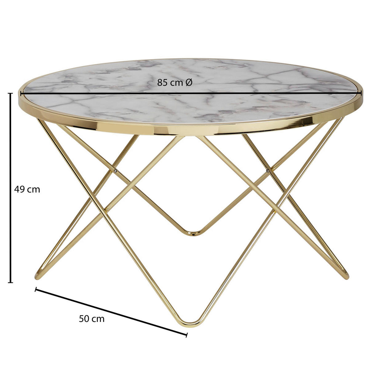 Couchtisch weiß Marmor Optik gold B/H/T: ca. 85x49x85 cm Couchtisch - gold/weiß (85,00/49,00/85,00cm) - Wohnling