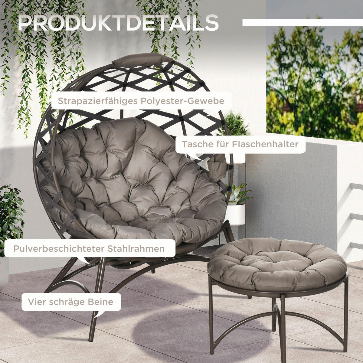 Outsunny Gartenstuhl-Set sand Polyester B/H/L: ca. 75x142x118 cm Gartenstuhl-Set - sand (118,00/75,00/142,00cm) - Outsunny