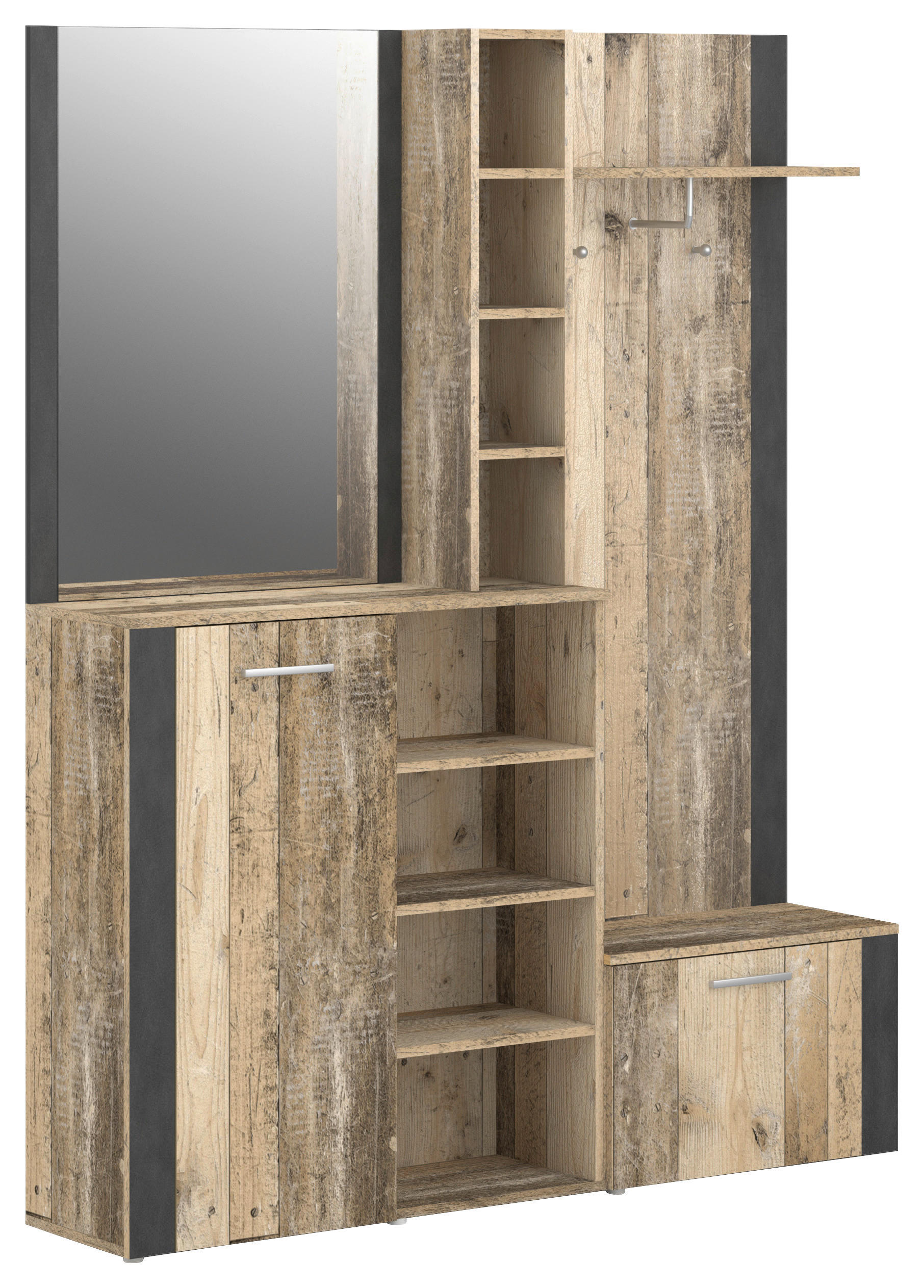 Garderobe BARRY Eiche Old Wood Nachbildung anthrazit B/H/T: ca. 150x190x32 cm BARRY - Eiche/anthrazit (150,00/190,00/32,00cm) - WIPMEB