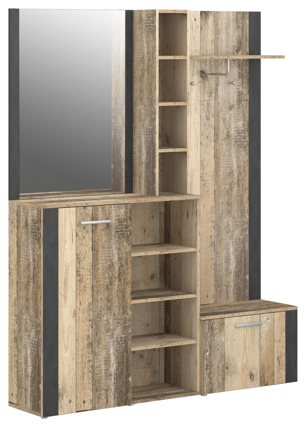 Garderobe BARRY Eiche Old Wood Nachbildung anthrazit B/H/T: ca. 150x190x32 cm BARRY - Eiche/anthrazit (150,00/190,00/32,00cm) - WIPMEB