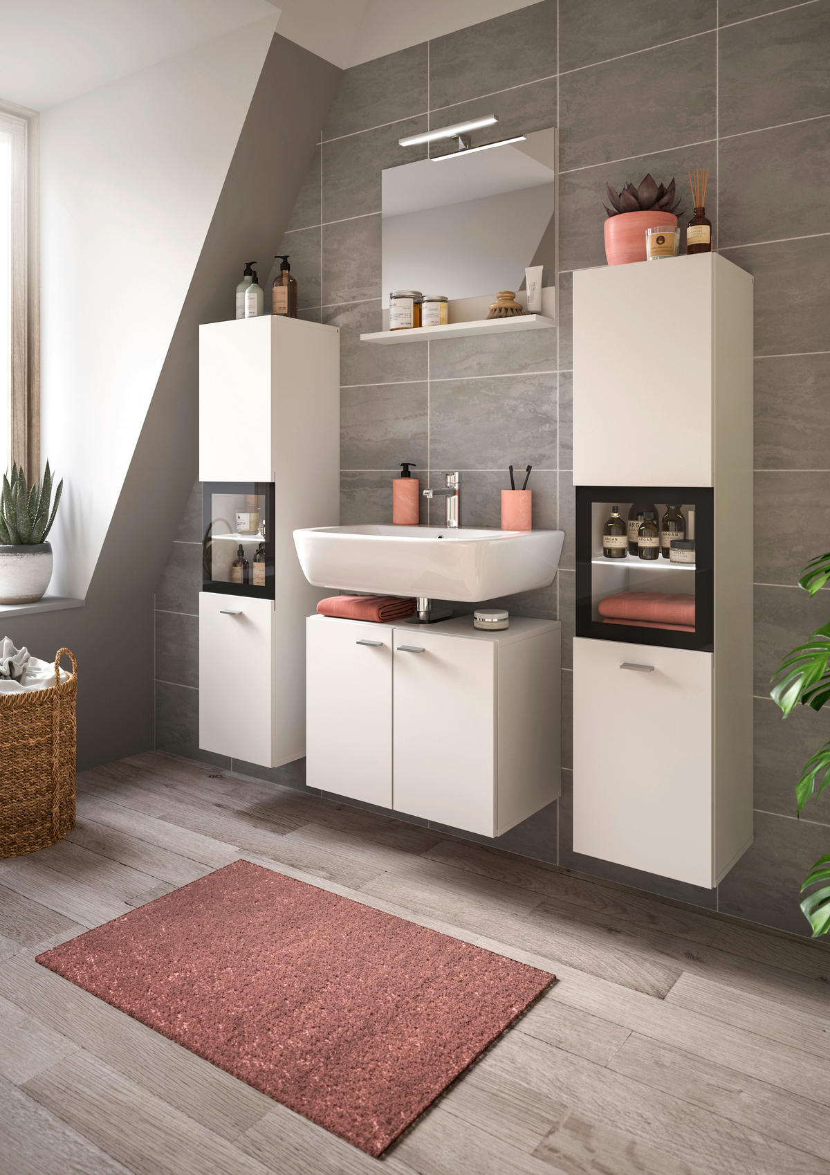 Badezimmer-Set BOSTON weiß schwarz B/H/T: ca. 137x186x33 cm BOSTON - weiß/schwarz (137,00/186,00/33,00cm) - xonox.home