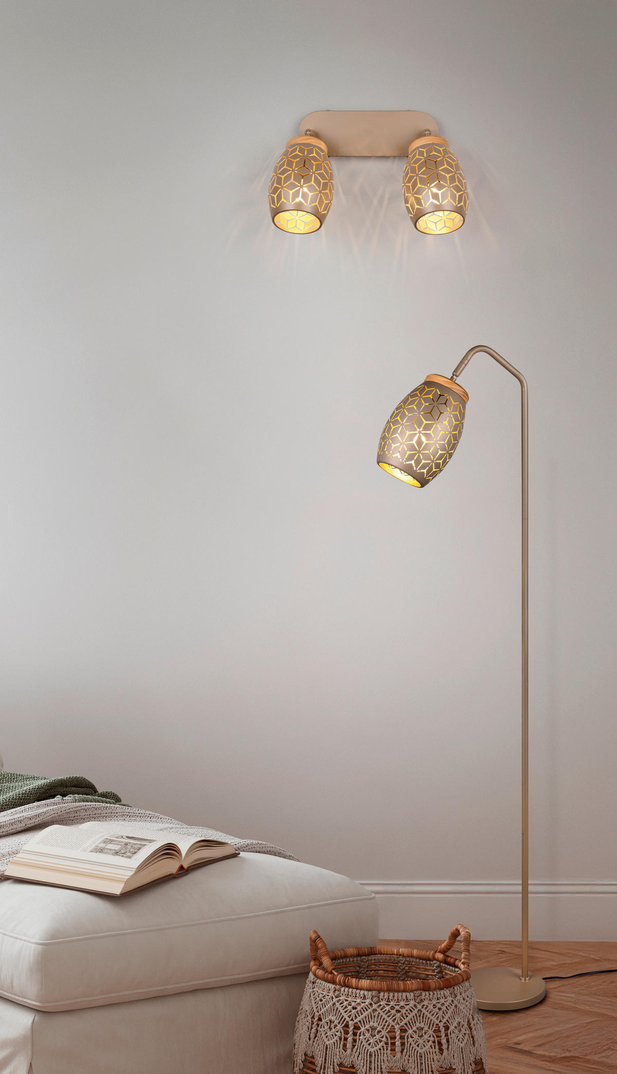 Reality Leuchten Spots kaffee gold Metall B/H/L: ca. 28x27x12 cm E14 2 Brennstellen Spot_Bidar_2 - gold/kaffee (12,00/28,00/27,00cm) - Reality Leuchten