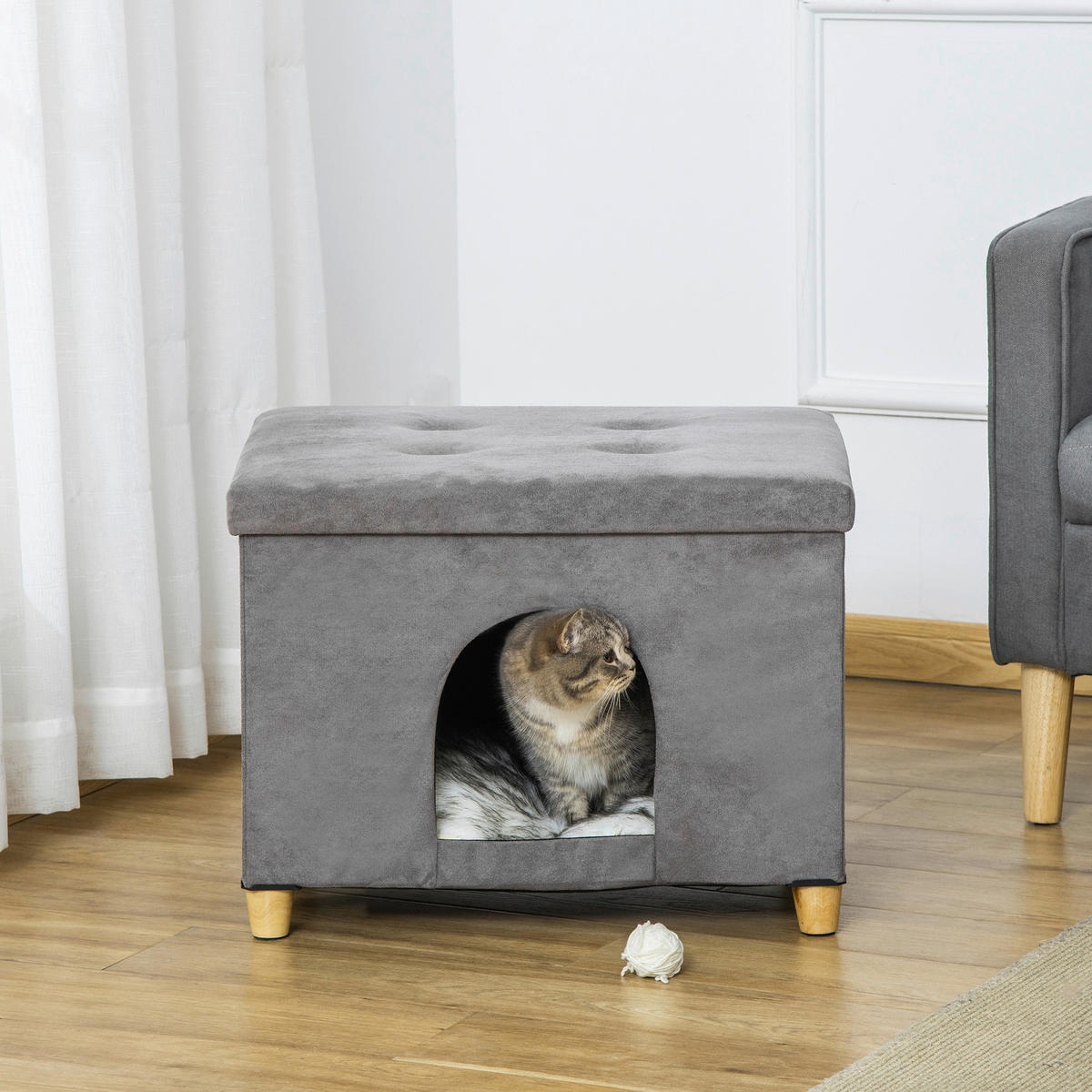PawHut Katzenhaus grau Polyester B/H/L: ca. 45x44,5x60 cm Katzenhaus - grau (60,00/45,00/44,50cm) - PawHut