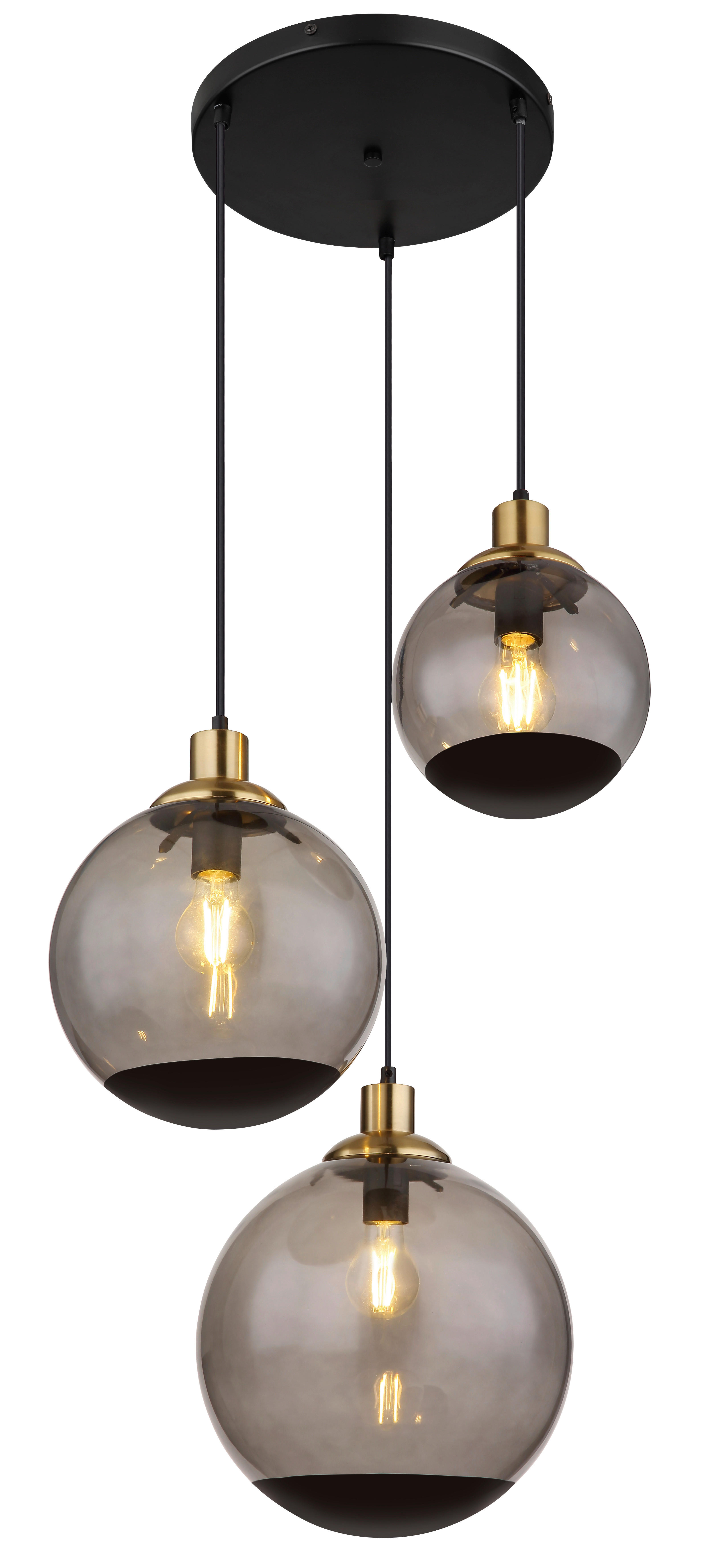 GLOBO Pendelleuchte Rauch schwarz Glas Metall H/D: ca. 120x51 cm E27 3 Brennstellen POTTER - schwarz/Rauch (51,00/120,00cm) - GLOBO