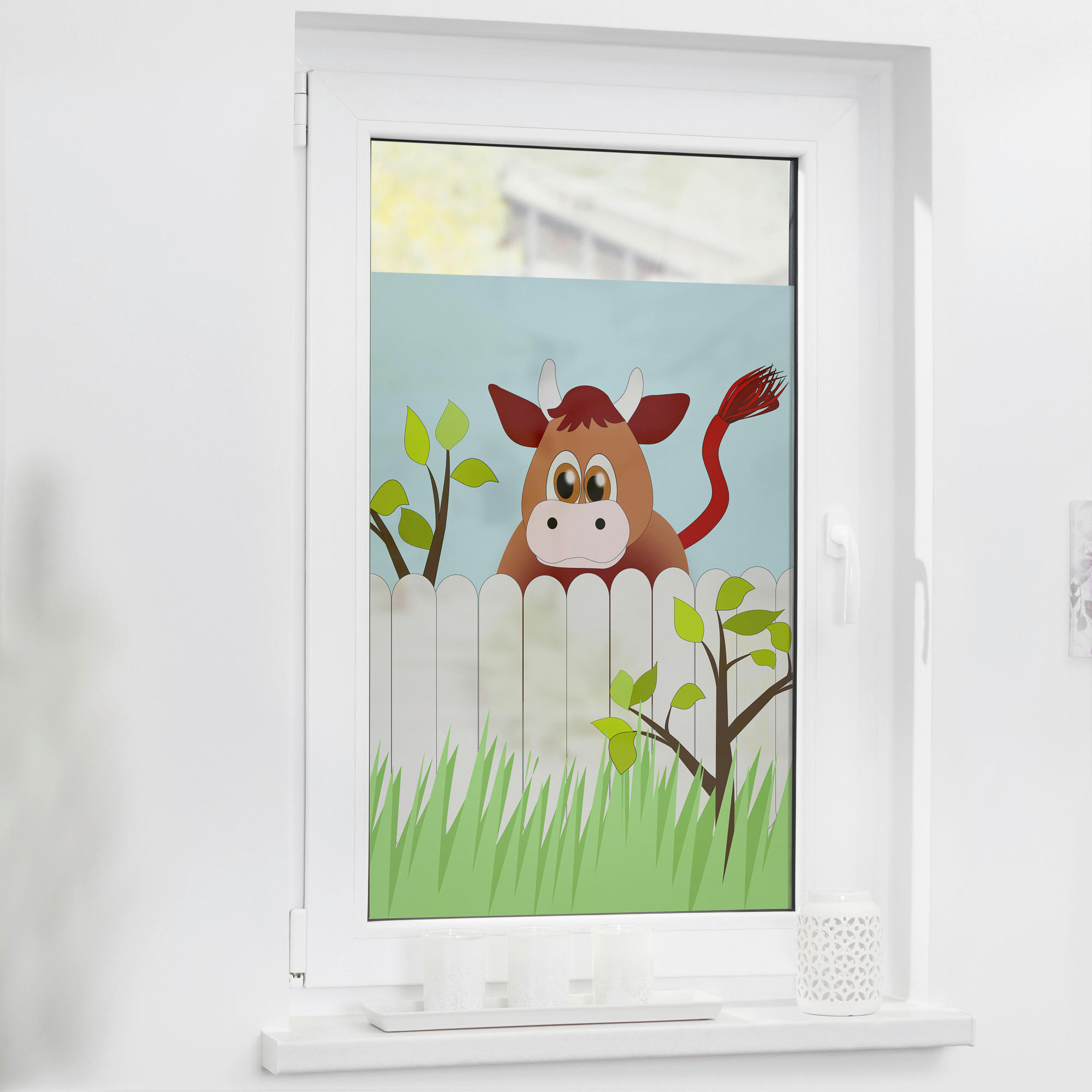 LICHTBLICK Fensterfolie Ochse Otto Tiere Ochse Otto grün weiß B/L: ca. 50x100 cm Ochse Otto - weiß/grün (50,00/100,00cm) - LICHTBLICK