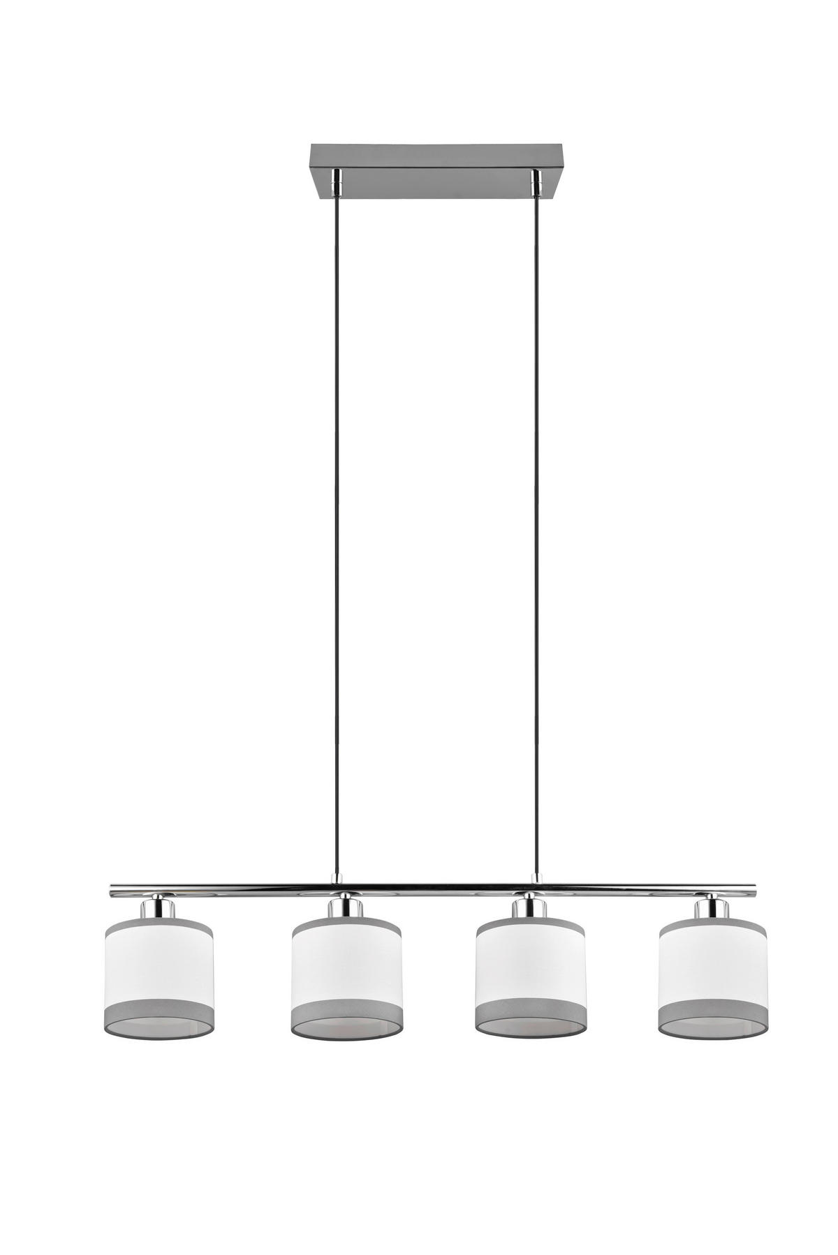Reality Pendelleuchte R31554006 Davos Chrom weiß Metall Stoff B/H/T/D: ca. 75x150x12x12 cm E14 4 Brennstellen Davos - weiß/Chrom (75,00/150,00/12,00cm) - Reality